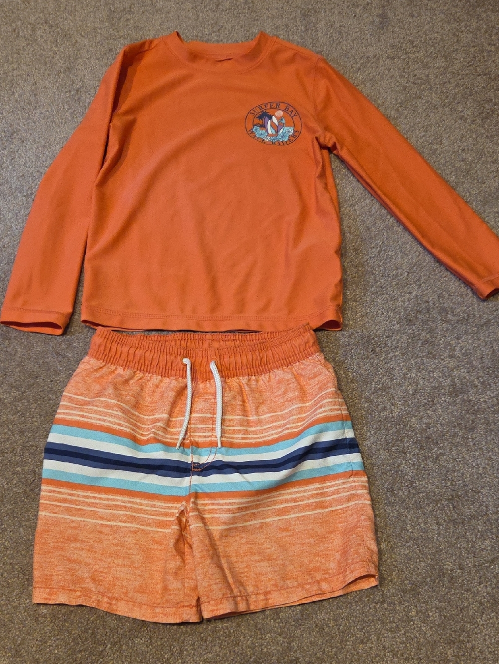 OshKosh B'gosh Orange Boys Rashguard Set with Striped Swim Trunks 4T